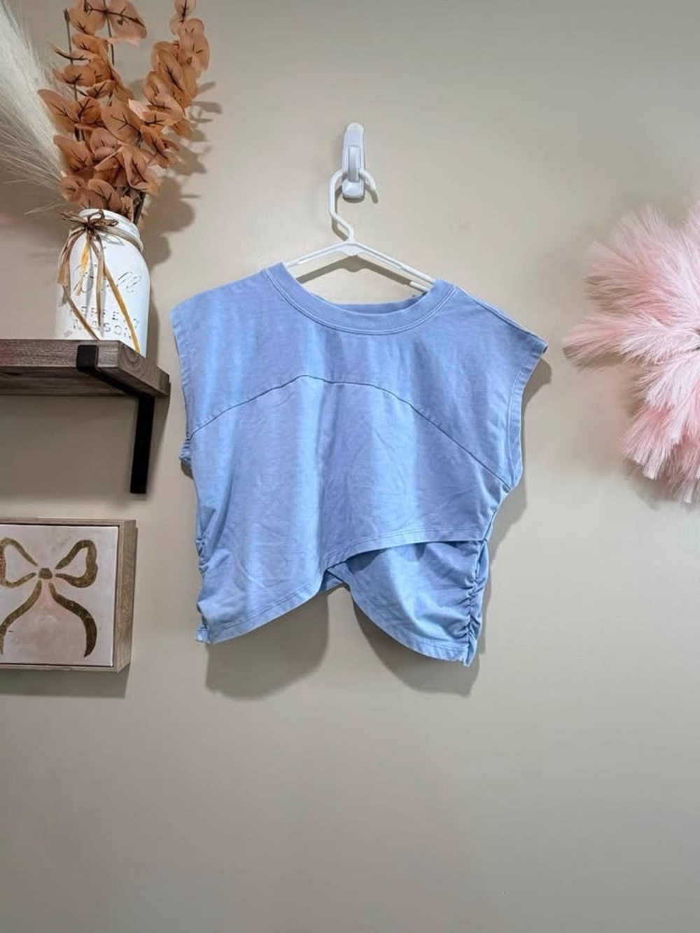Light Blue Cropped Cap-Sleeve Top & Pants - Lounge Set